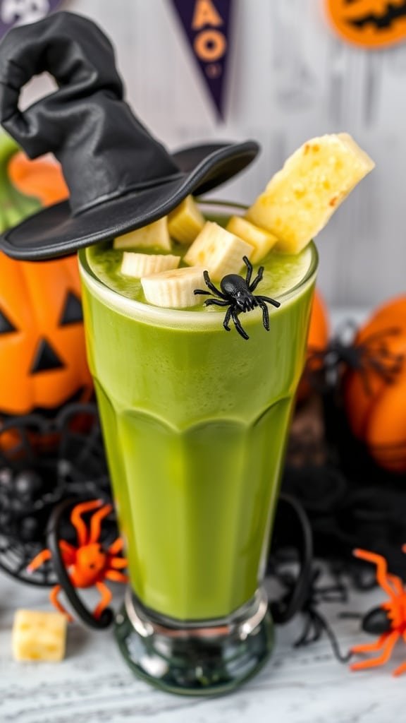Witch's brew green smoothie for Halloween breakfast